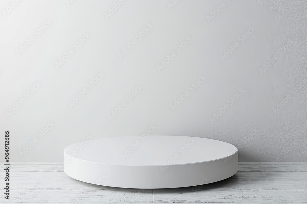 White pedestal on a white floor. Perfect for product mockups and showcasing items. White pedestal on a white floor. Perfect for product mockups and showcasing items.