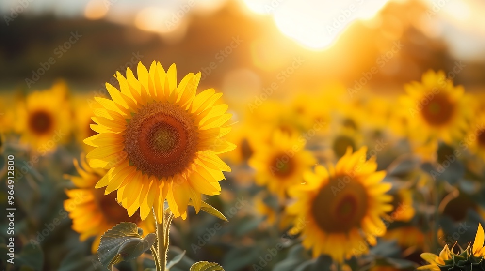 Fototapeta premium Blooming Sunflowers: Breathtaking Summer Landscape.Generative AI咲くヒマワリ：息をのむような夏の風景.Generative AI