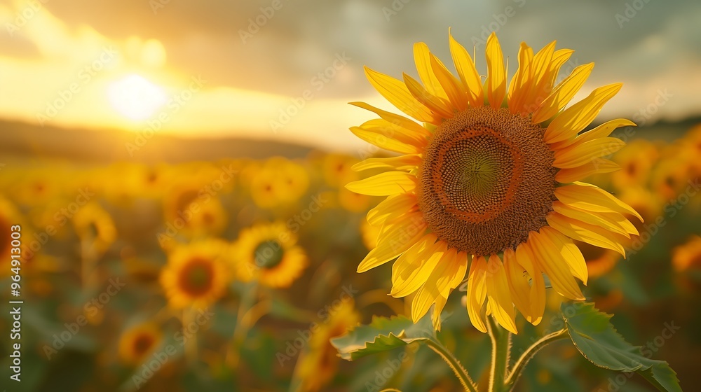 Fototapeta premium Nature's golden canvas: a stunning panorama of sunflowers.Generative AI自然の黄金のキャンバス：ヒマワリの素晴らしいパノラマ.Generative AI