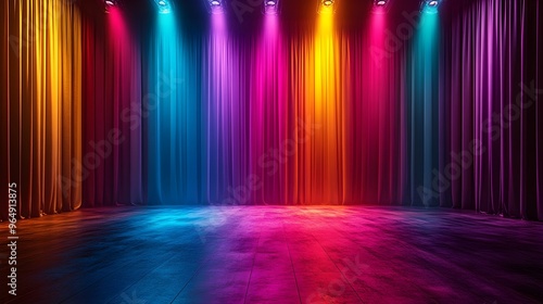 Dynamic stage lighting with multiple vibrant and colorful spotlights picture