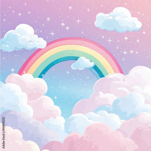 Dreamy Sky with Rainbow and Pastel Clouds