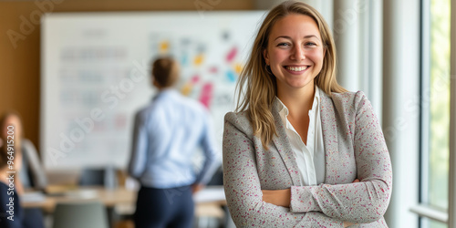 Brandmanagerin bei der Teamarbeit im Präsentationsraum photo