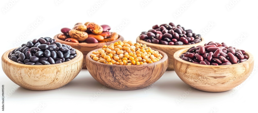 Different Kinds Of Beans In Bowls Isolated On White Different Kinds Of Beans In Bowls Isolated On White