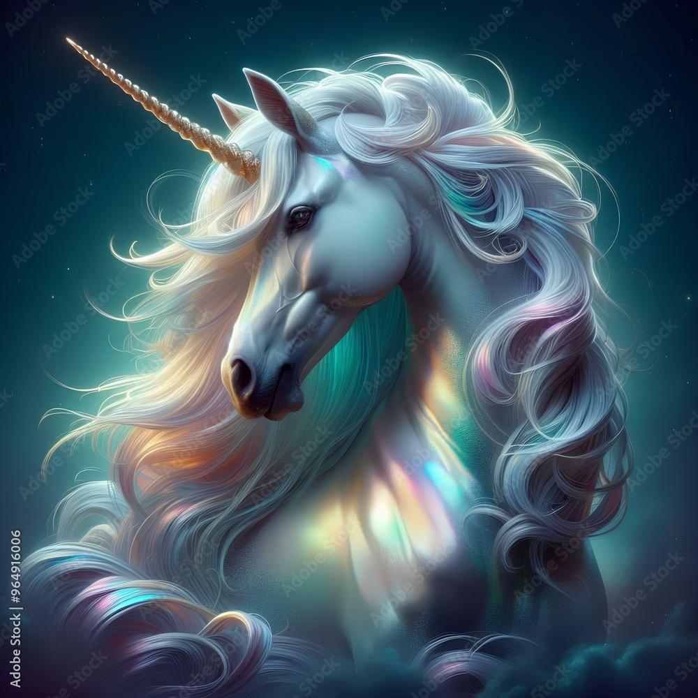 Naklejka premium Fantasy Unicorn with Shimmering Iridescent Mane