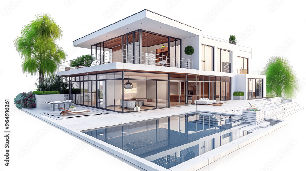 3D Model of a Modern Two-story House 3D Model of a Modern Two-story House