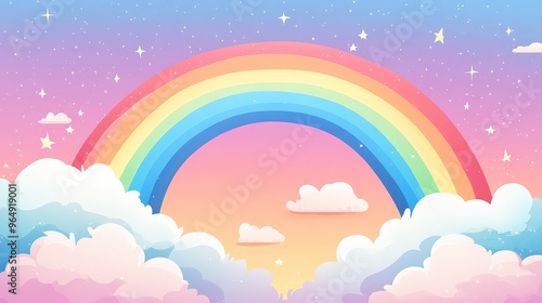 Dreamy Sky with Rainbow and Pastel Clouds