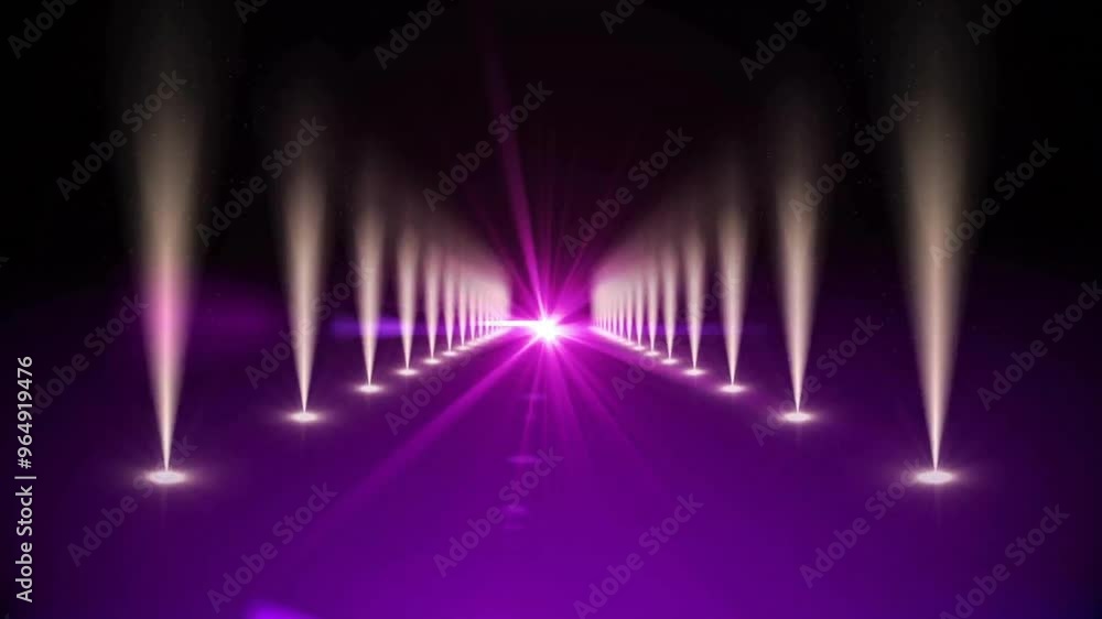 Animation of spotlights and light trails on purple background Animation of spotlights and light trails on purple background