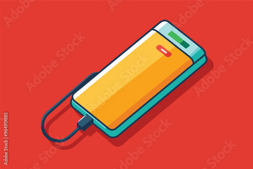 A colorful power bank charging with a lightning symbol on a solid blue background, showcasing modern technology and convenience in everyday life