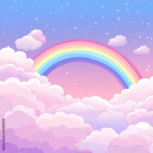 Dreamy Sky with Rainbow and Pastel Clouds