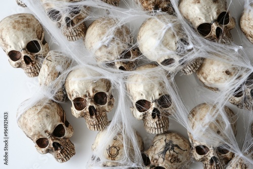 Spooky Halloween Skull Decorations with Spider Webs - Creepy Gothic Decor for Halloween Parties and Events