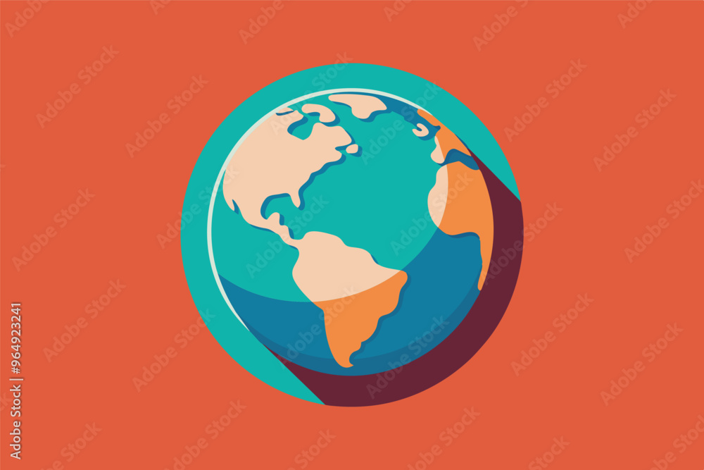 A colorful illustration of Earth showing continents and oceans against a vibrant orange background, symbolizing global unity and environmental awareness A colorful illustration of Earth showing continents and oceans against a vibrant orange background, symbolizing global unity and environmental awareness