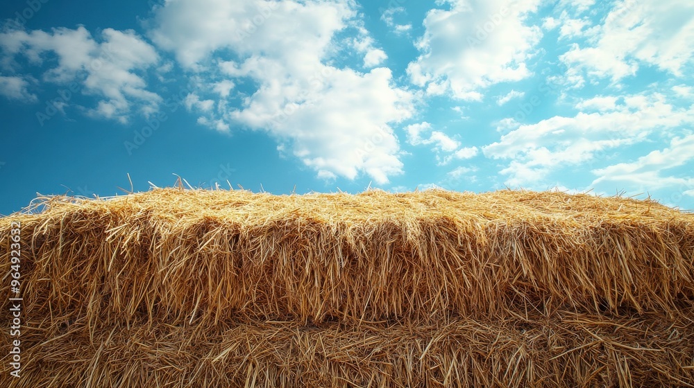 Stacked Hay Bales Under Cloudy Sky Representing Sustainable Farming Stacked Hay Bales Under Cloudy Sky Representing Sustainable Farming