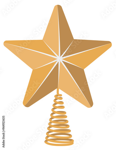 Christmas gold tree topper vector illustration. Christmas tree decoration. Isolated on white.