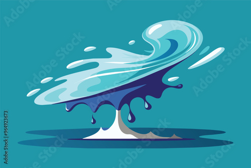 A vibrant splash of turquoise water rising dynamically from a surface, showcasing motion and energy in a playful aquatic design against a teal background