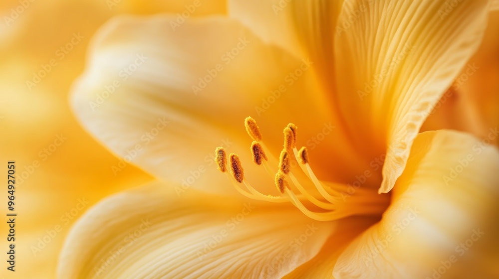 Close-up of a vibrant yellow lily flower, detailed petal texture. Nature and botanical beauty concept Close-up of a vibrant yellow lily flower, detailed petal texture. Nature and botanical beauty concept