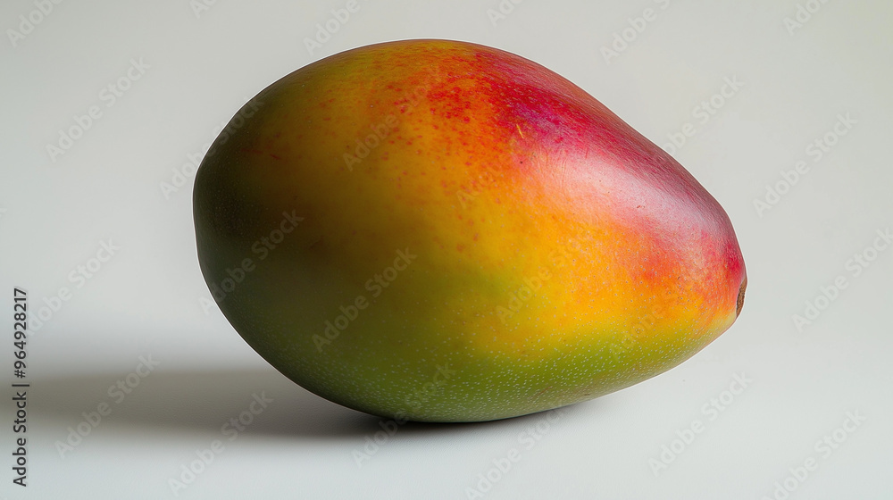 a whole mango with smooth skin transitioning from green to red against an isolated white background a whole mango with smooth skin transitioning from green to red against an isolated white background