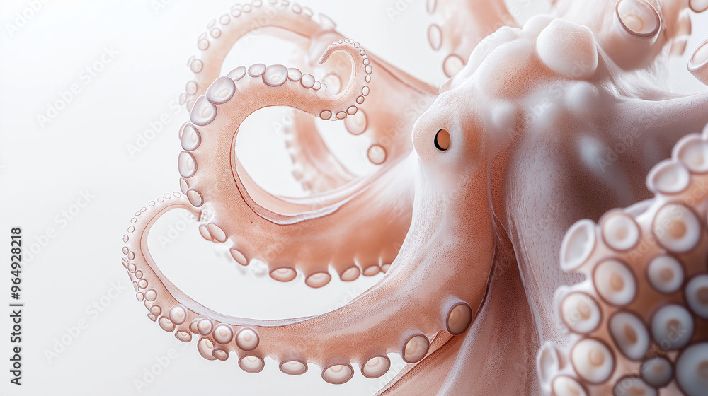 a whole octopus with curled tentacles and a light pinkish hue against an isolated white background a whole octopus with curled tentacles and a light pinkish hue against an isolated white background