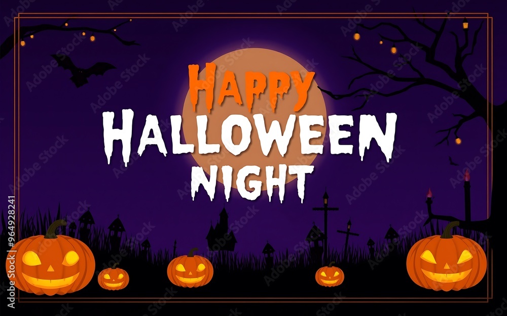Orange pumpkins and a full moon against a purple night sky, perfect for Halloween party invitations and spooky designs.
Orange pumpkins and a full moon against a purple night sky, perfect for Halloween party invitations and spooky designs.