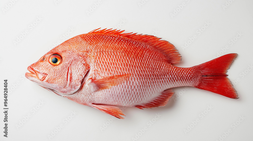 a whole red snapper with its vivid red scales and bright eyes against an isolated white background a whole red snapper with its vivid red scales and bright eyes against an isolated white background