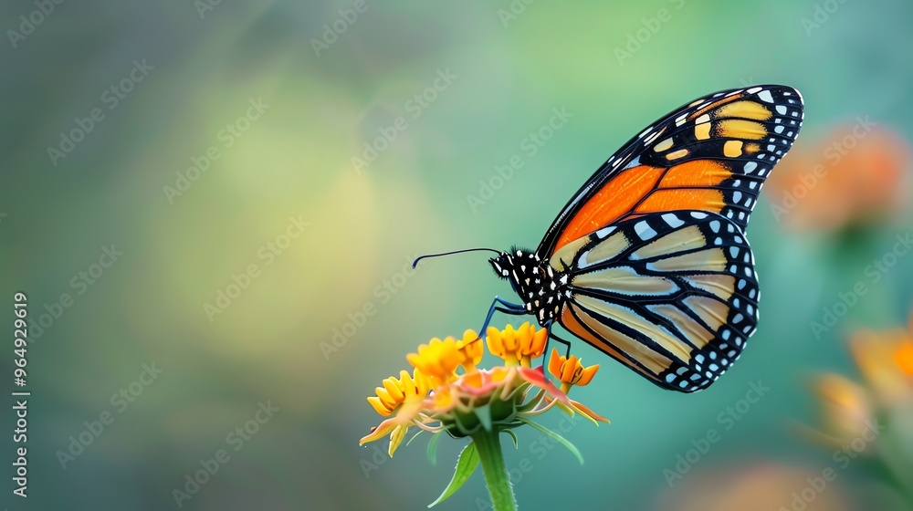 A monarch butterfly perched on an orange flower. A monarch butterfly perched on an orange flower.