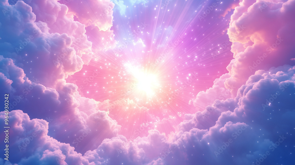 Radiant Light Through Pink Clouds and Sparkling Night Sky Radiant Light Through Pink Clouds and Sparkling Night Sky