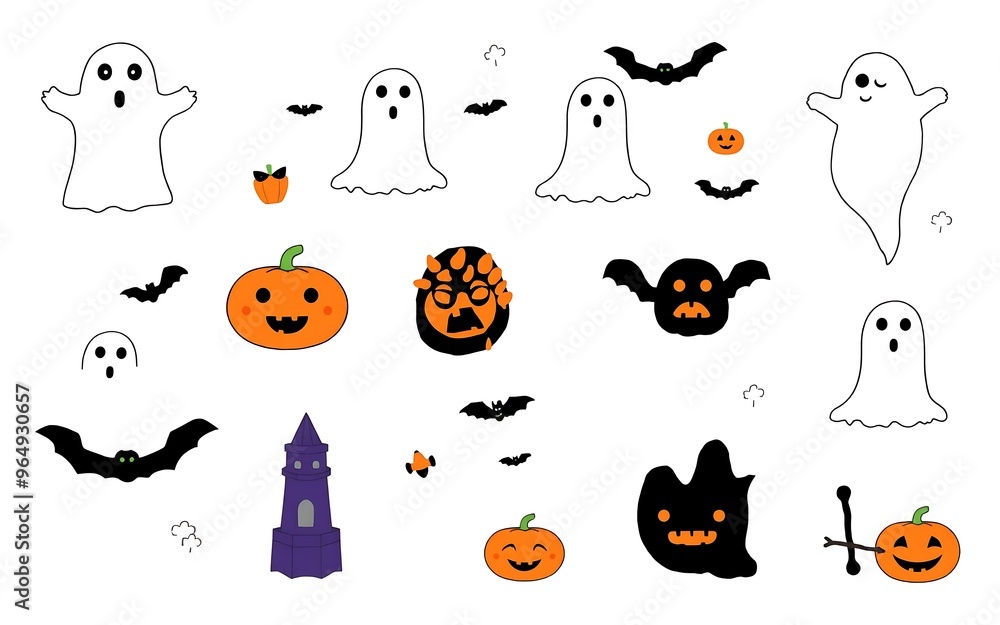 Cute Halloween orange and white ghost and pumpkin clipart for spooky holiday design.
Cute Halloween orange and white ghost and pumpkin clipart for spooky holiday design.