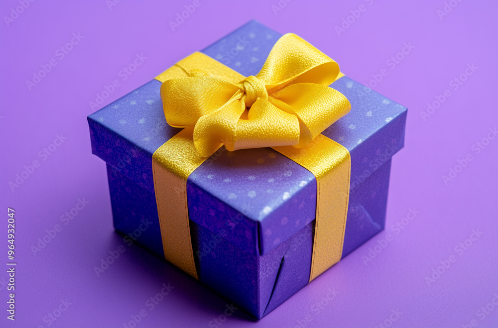 Periwinkle Gift Box with a Cheerful Yellow Bow on Matching Background Periwinkle Gift Box with a Cheerful Yellow Bow on Matching Background