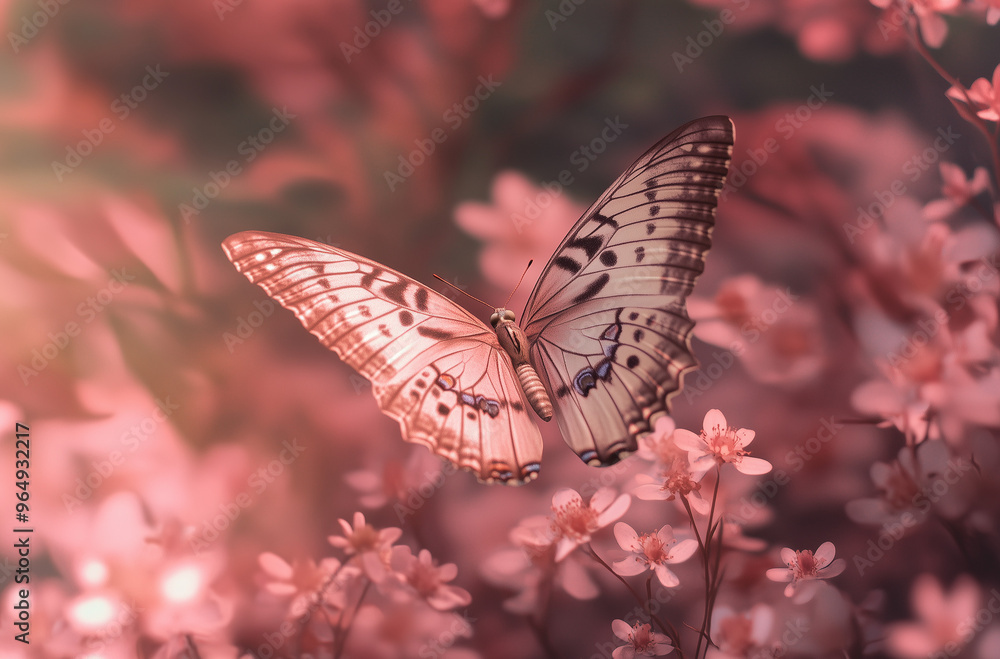 Naklejka premium Delicate Butterfly Fluttering Through a Blooming Garden