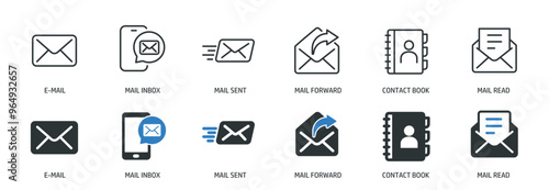 Mail line and glyph solid icons collection. Minimal icon and symbol series vector illustration