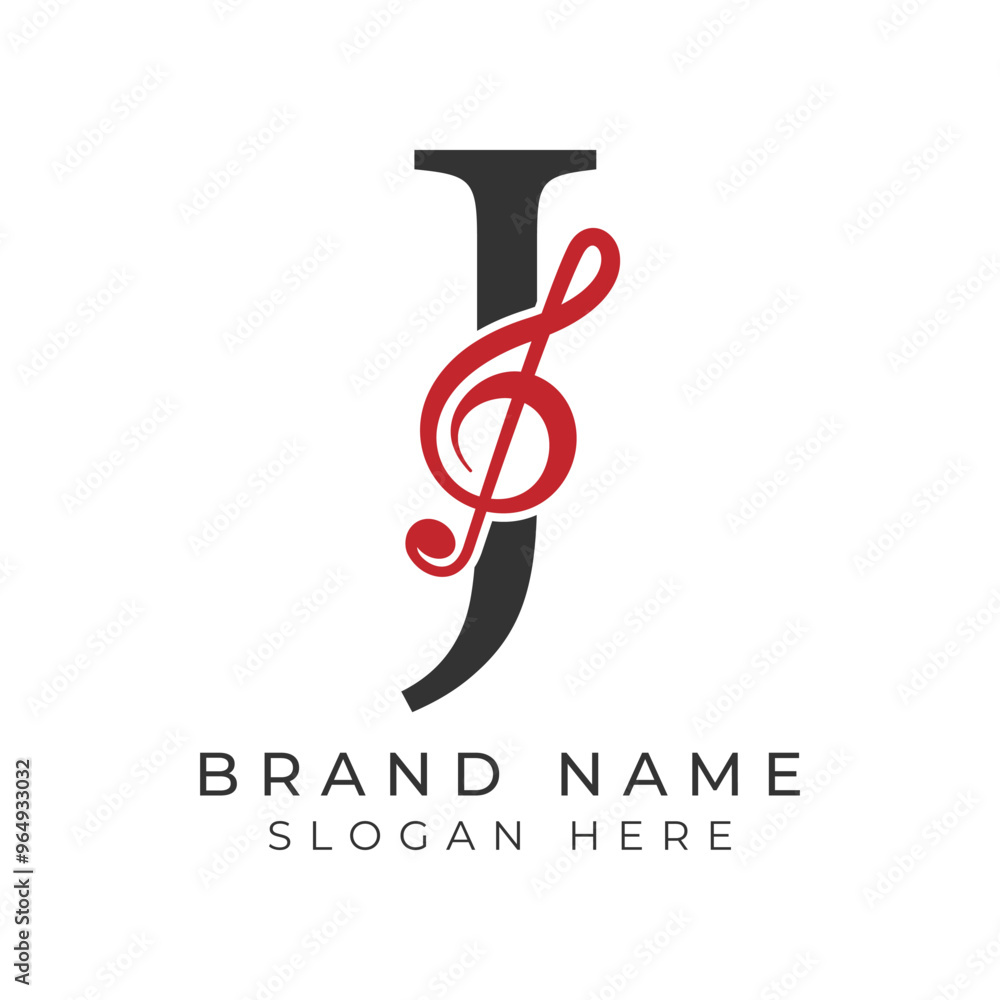 Naklejka premium Initial Letter J with musical note Style icon. Alphabet J Music logo design