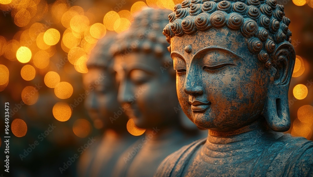 Tranquil Buddha Statue with Bokeh Lights Tranquil Buddha Statue with Bokeh Lights