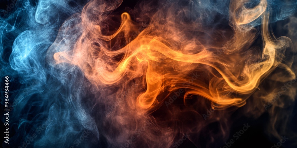Abstract swirls of blue and orange smoke on a black background. Abstract swirls of blue and orange smoke on a black background.