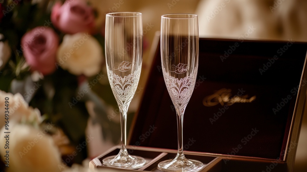 Exquisite Wedding Champagne Flutes with Custom Engravings in Personalized Gift Box - Elegance and Sophistication in Every Detail Exquisite Wedding Champagne Flutes with Custom Engravings in Personalized Gift Box - Elegance and Sophistication in Every Detail