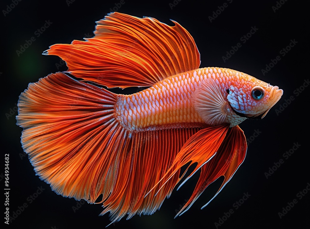 Orange Betta Fish with Dramatic Fins Orange Betta Fish with Dramatic Fins