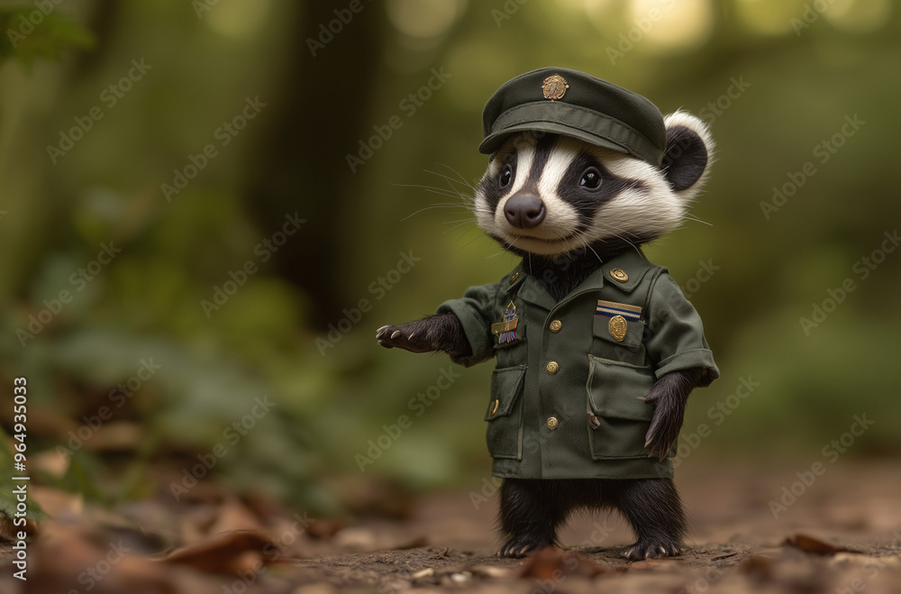Joyful Badger Cub in Cadet Uniform: Preparing for Future Leadership Joyful Badger Cub in Cadet Uniform: Preparing for Future Leadership