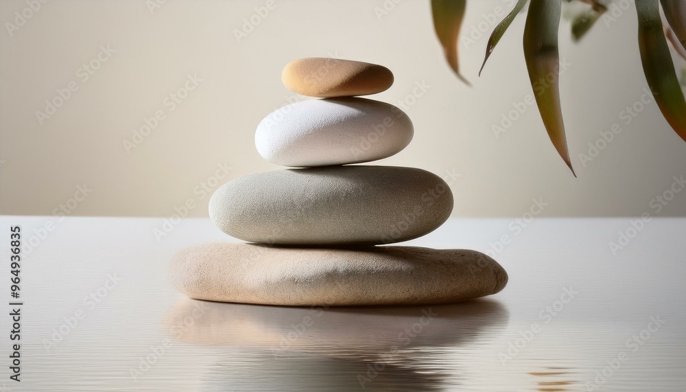 A stack of smooth river stones balanced carefully, with soft, earthy tones blending into the A stack of smooth river stones balanced carefully, with soft, earthy tones blending into the