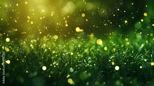 Lush Green Grass with Floating Particles - Visually Captivating Nature Background