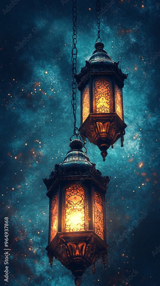 Artificial Intelligence: Ramadan Fanus Lanterns Glow in the Night. Artificial Intelligence: Ramadan Fanus Lanterns Glow in the Night.