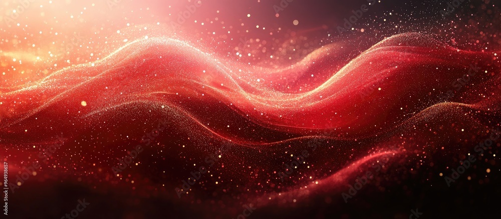 Abstract Red Wave with Glimmering Particles Abstract Red Wave with Glimmering Particles