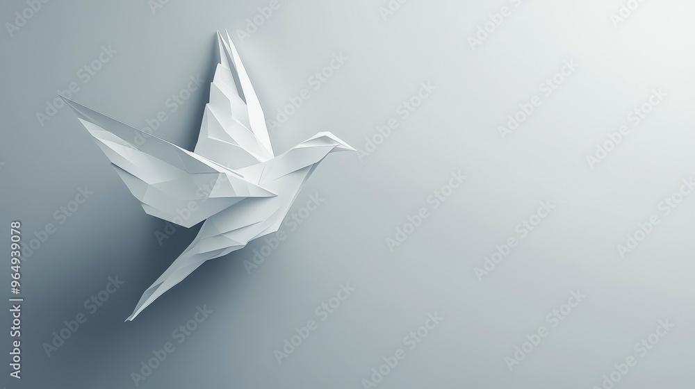 Serene Origami Dove: Minimalistic Paper Art on Gray Background Serene Origami Dove: Minimalistic Paper Art on Gray Background