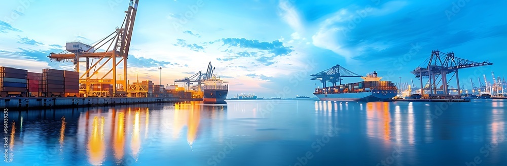 Cargo Container terminal on a mesmerizing evening - Generative AI Cargo Container terminal on a mesmerizing evening - Generative AI
