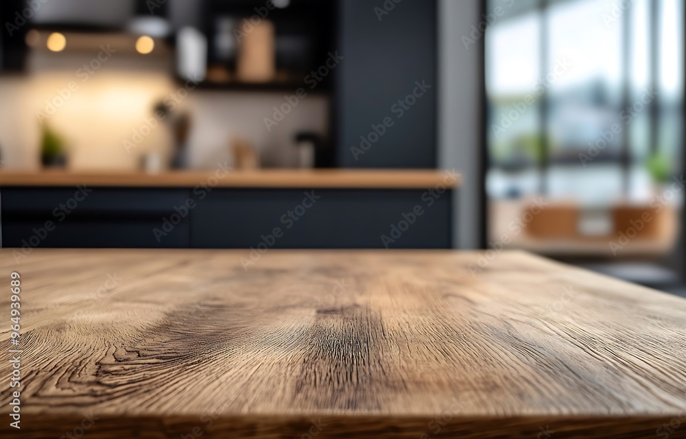 Wood table top on light abstract from kitchen room background. Wood table top on light abstract from kitchen room background.