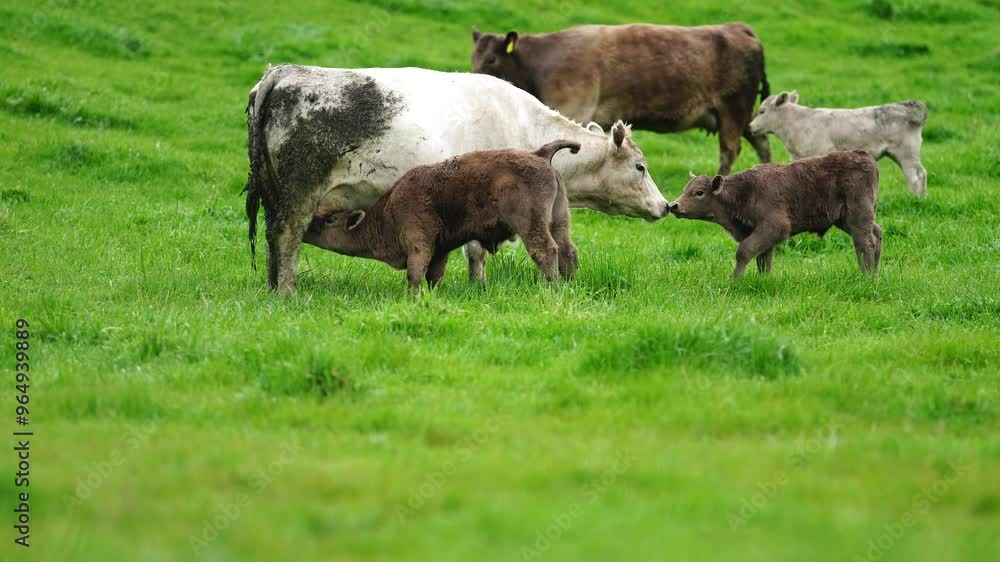 beautiful cattle in Australia eating grass, grazing on pasture. Herd of cows free range beef being regenerative raised on an agricultural farm. Sustainable farming beautiful cattle in Australia eating grass, grazing on pasture. Herd of cows free range beef being regenerative raised on an agricultural farm. Sustainable farming