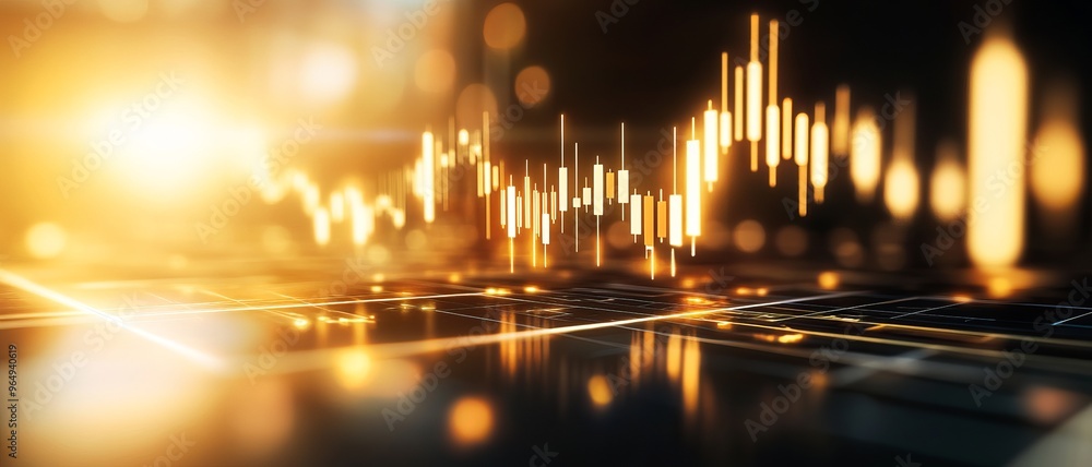 Dynamic financial chart with glowing bars representing stock market trends and data analysis in a vibrant digital environment. Dynamic financial chart with glowing bars representing stock market trends and data analysis in a vibrant digital environment.