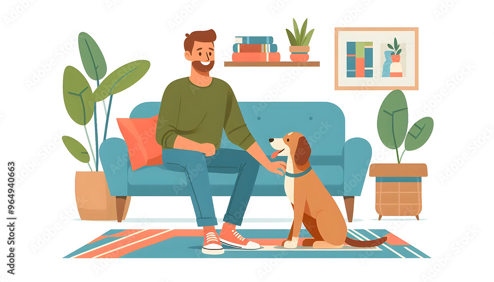 Fototapeta premium man enjoying time with pet dog in home