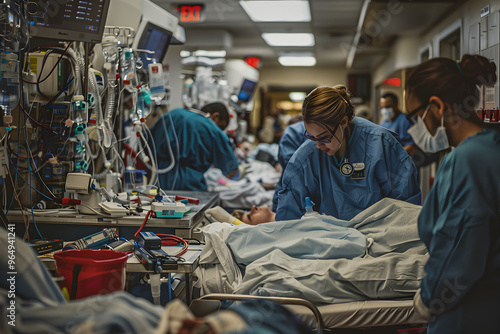 Intense Scene in Emergency Room: Medical Professionals Working with Urgency to Save Lives