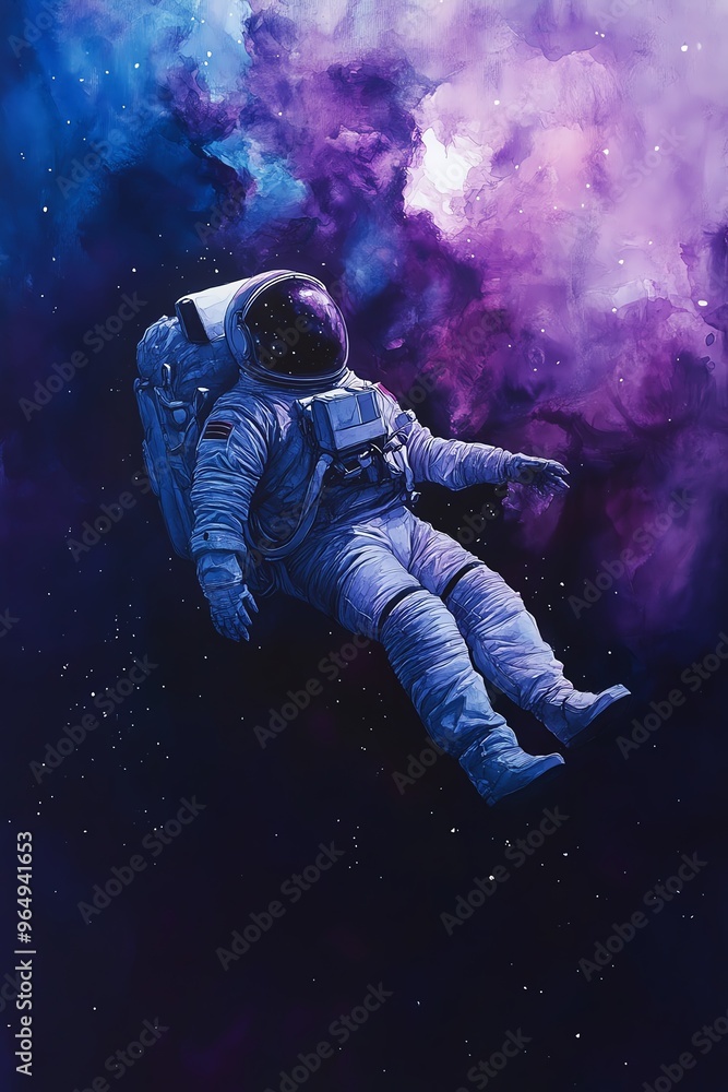 A side view of an astronaut floating in a vast A side view of an astronaut floating in a vast