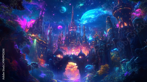 Wallpaper Mural A worms-eye view of a fantastical cityscape Torontodigital.ca