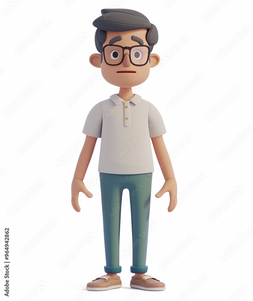 3D Illustration of a Standing Man Wearing Glasses and Casual Clothes - Animated Character Design for Creative Projects 3D Illustration of a Standing Man Wearing Glasses and Casual Clothes - Animated Character Design for Creative Projects