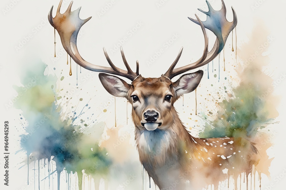 Fototapeta premium Watercolor Deer: A watercolor painting of a deer